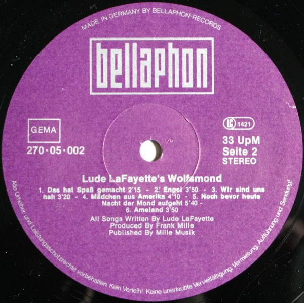 Cover zu Wolfsmond (2) - Lude LaFayette's Wolfsmond | 1981 | Vinyl | Rock | Germany