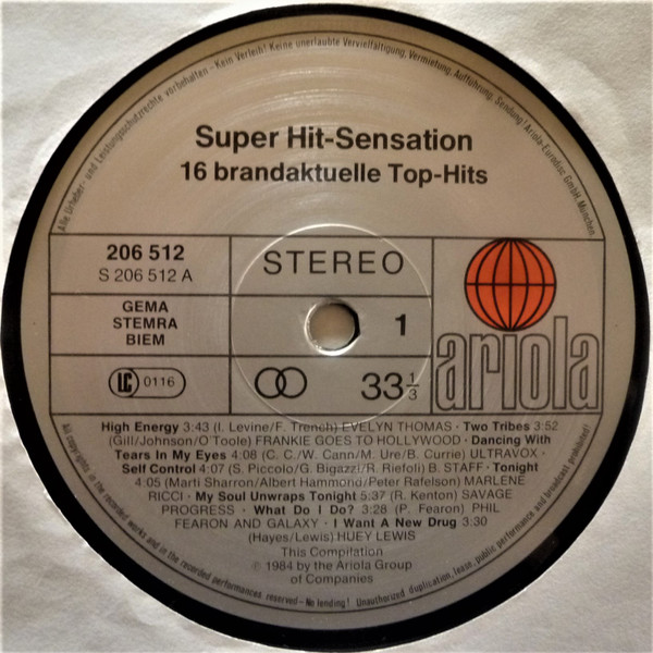 Cover zu Various - Super Hit-Sensation | 1984 | Vinyl, LP, Compilation, Stereo | Electronic, Rock, Pop | Europe Schallplatten Ankauf