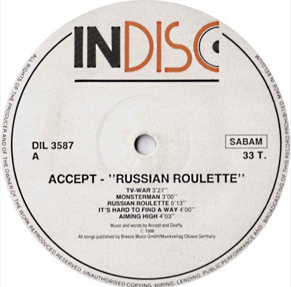 Cover zu Accept - Russian Roulette | 1986 | Vinyl | Rock | Belgium Schallplatten Ankauf