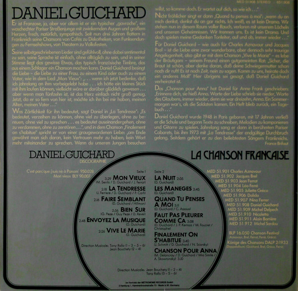 Cover zu Daniel Guichard - La Chanson Francaise | 1975 | Vinyl | Pop | Germany