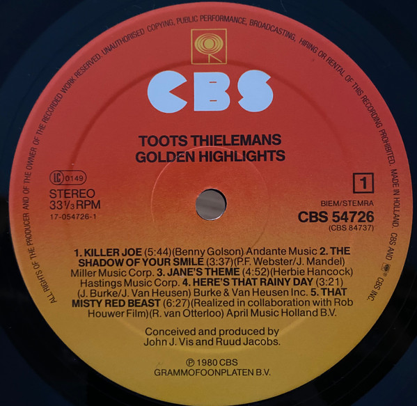 Cover zu Toots Thielemans - Golden Highlights - Volume 26 | 1985 | Vinyl, LP, Compilation, Reissue, Stereo | Jazz, Blues | Netherlands