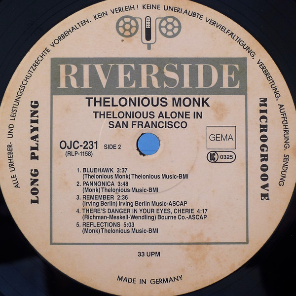 Cover zu Thelonious Monk - Thelonious Alone In San Francisco | 1986 | Vinyl | Jazz | Germany