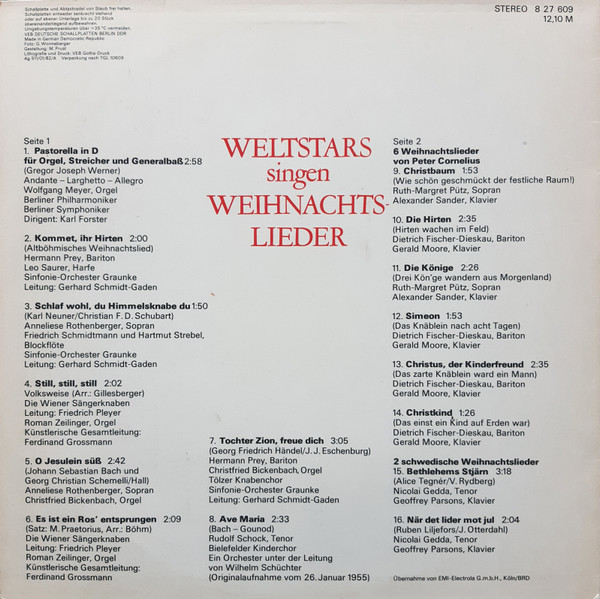 Cover zu Various - Weltstars Singen Weihnachtslieder | 1982 | Vinyl | Classical, Folk, World, & Country | German Democratic Republic (GDR) Schallplatten Ankauf