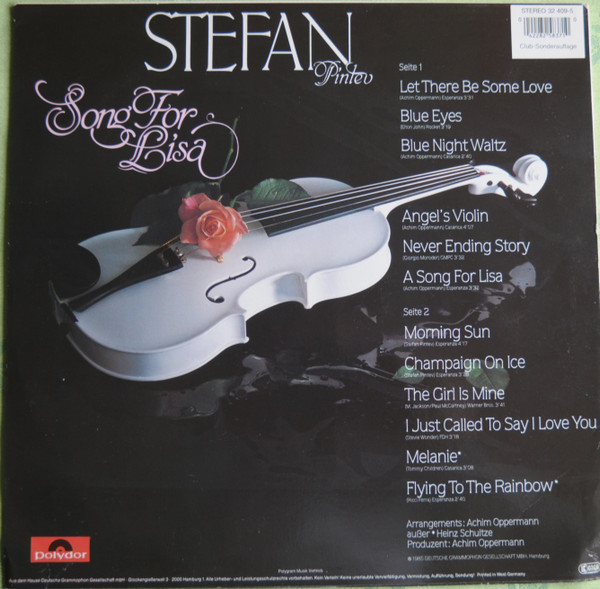 Cover zu Stefan Pintev - Song For Lisa | Vinyl, LP, Club Edition | Pop | Germany Schallplatten Ankauf