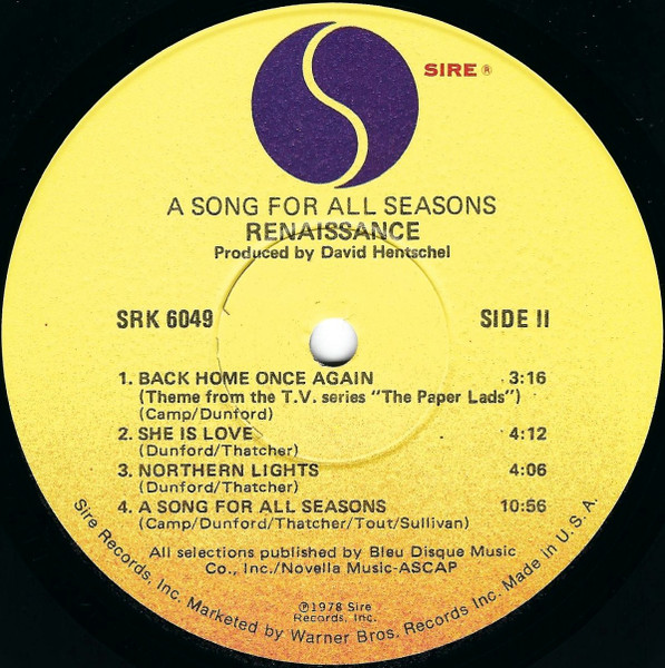 Cover zu Renaissance (4) - A Song For All Seasons | 1978 | Vinyl | Rock | US Schallplatten Ankauf