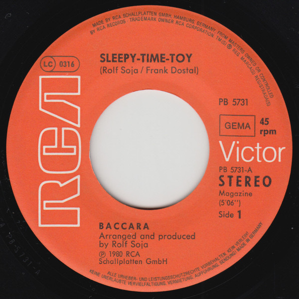 Cover zu Baccara - Sleepy-Time-Toy / Candido | 1980 | Vinyl | Funk / Soul, Pop | Germany Schallplatten Ankauf