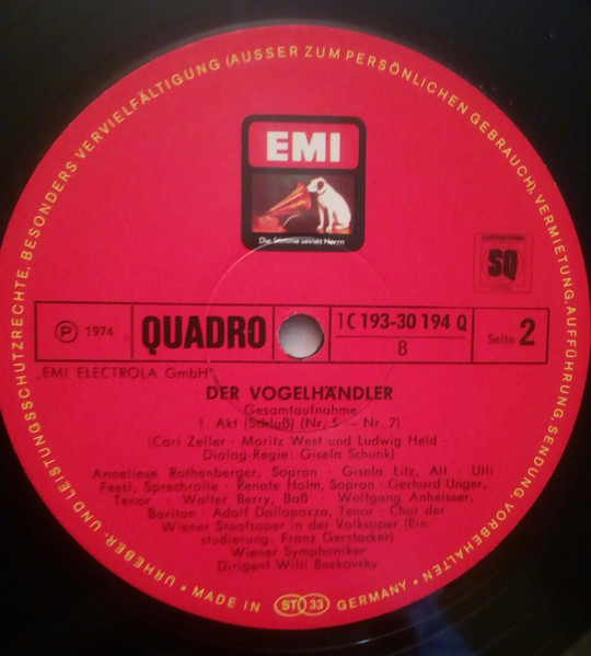 Cover zu Carl Zeller - Der Vogelhändler | 1974 | Vinyl | Classical | Germany