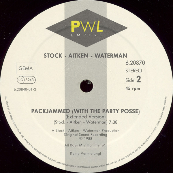 Cover zu Stock, Aitken & Waterman - Packjammed (With The Party Posse) (Remix) | 1988 | Vinyl | Electronic | Germany Schallplatten Ankauf