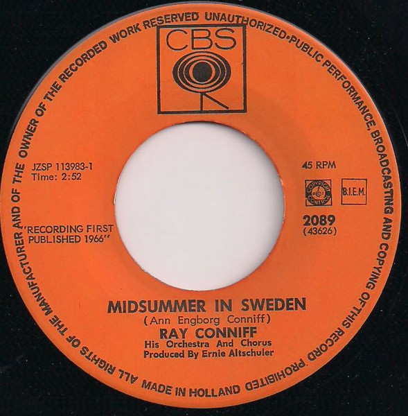 Cover zu Ray Conniff - Lara's Theme (Somewhere My Love) / Midsummer In Sweden | 1966 | Vinyl | Jazz, Stage & Screen | Netherlands Schallplatten Ankauf