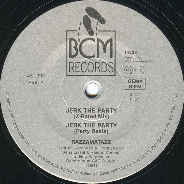 Cover zu Razzamatazz - Two Time Boy / Jerk The Party (The Remixes) | 1989 | Vinyl | Electronic | Germany, Austria, & Switzerland