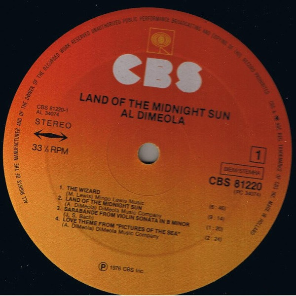 Cover zu Al Di Meola - Land Of The Midnight Sun | 1976 | Vinyl | Jazz | Europe Schallplatten Ankauf