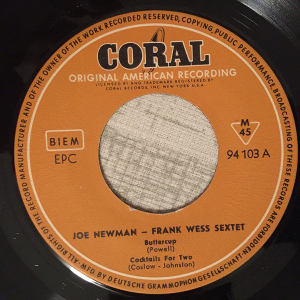 Cover zu The Frank Wess Sextet, Joe Newman - Joe Newman - Frank Wess Sextet | 1958 | Vinyl | Jazz | Germany Schallplatten Ankauf