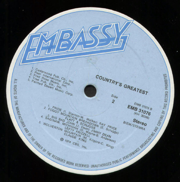 Cover zu Various - Country's Greatest | 1974 | Vinyl | Folk, World, & Country | Netherlands Schallplatten Ankauf
