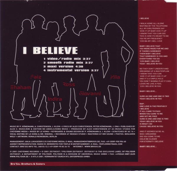 Cover zu Bro'Sis - I Believe | 2001 | Vinyl | Hip Hop, Pop | Germany, Austria, & Switzerland