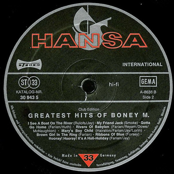 Cover zu Boney M. - Greatest Hits Of Boney M. | 1980 | Vinyl | Electronic, Funk / Soul | Germany