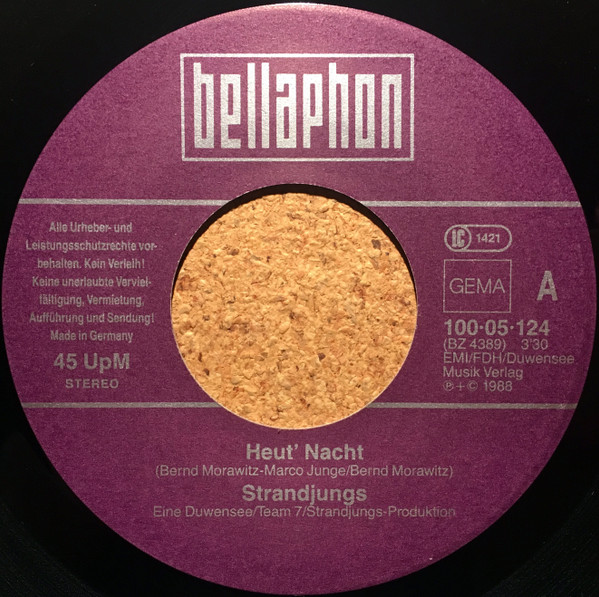 Cover zu Strandjungs - Heut' Nacht | 1988 | Vinyl | Pop | Germany Schallplatten Ankauf