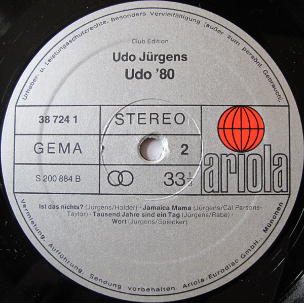 Cover zu Udo Jürgens - Udo '80 | 1980 | Vinyl, LP, Album, Club Edition | Funk / Soul, Pop | Germany