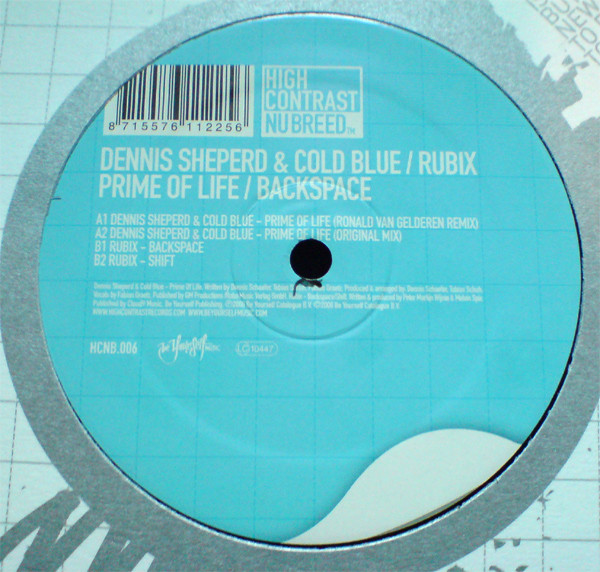 Cover zu Dennis Sheperd & Cold Blue / Rubix (3) - Prime Of Life / Backspace | 2008 | Vinyl | Electronic | Netherlands Schallplatten Ankauf