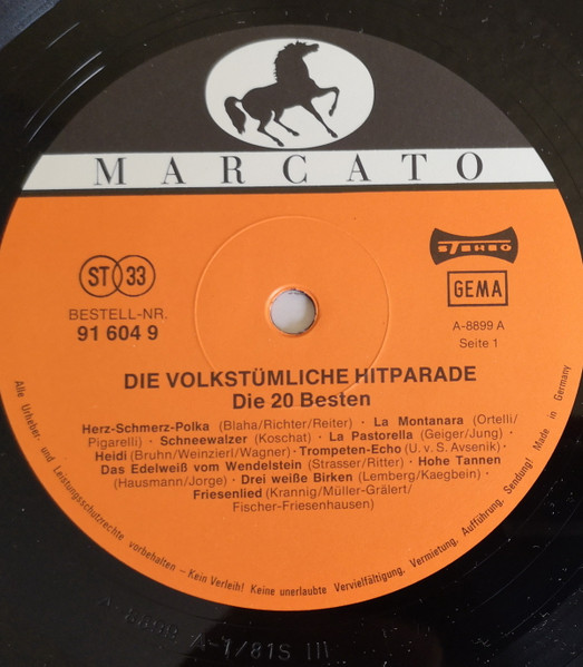 Cover zu Various - Die Volkstümliche Hitparade - Die 20 Besten | 1981 | Vinyl | Pop, Folk, World, & Country | Germany