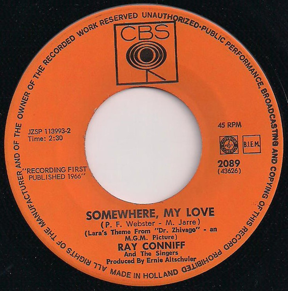 Cover zu Ray Conniff - Lara's Theme (Somewhere My Love) / Midsummer In Sweden | 1966 | Vinyl | Jazz, Stage & Screen | Netherlands