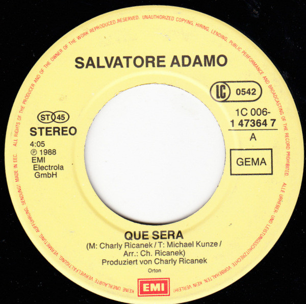 Cover zu Adamo - Que Sera | 1988 | Vinyl | Pop | Germany
