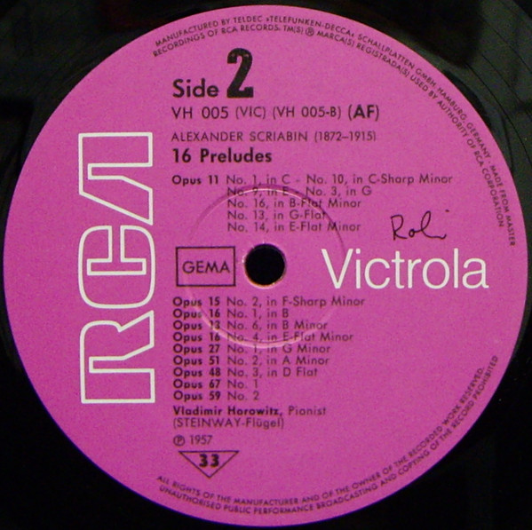 Cover zu Alexander Scriabin, Vladimir Horowitz - Scriabin | 1974 | Vinyl | Classical | Germany Schallplatten Ankauf