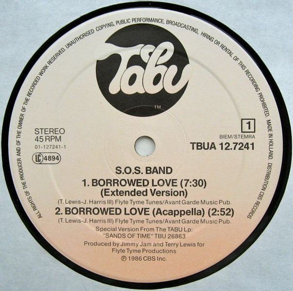 Cover zu The S.O.S. Band - Borrowed Love (Extended Version) | 1986 | Vinyl | Electronic, Funk / Soul | Europe Schallplatten Ankauf