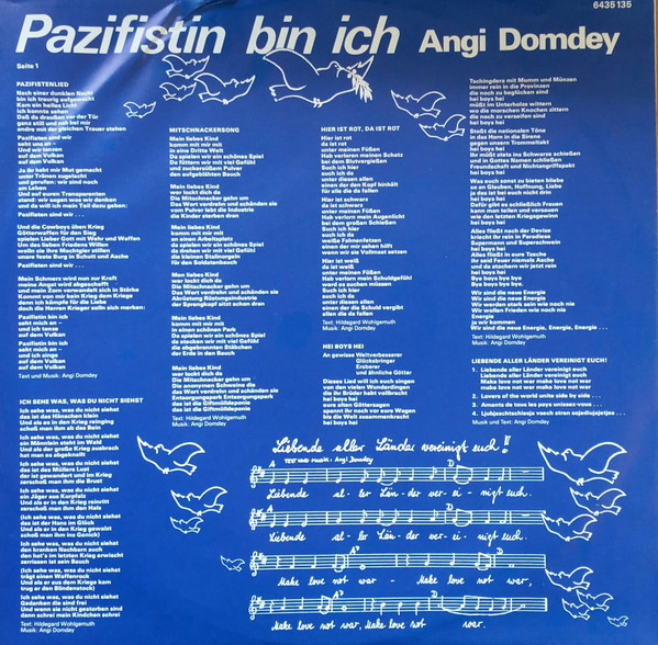 Cover zu Angi Domdey - Pazifistin Bin Ich | 1981 | Vinyl | Pop, Folk, World, & Country | Germany