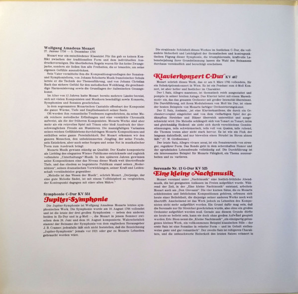 Cover zu Various - Wolfgang Amadeus Mozart | 1976 | Vinyl | Classical | Germany Schallplatten Ankauf
