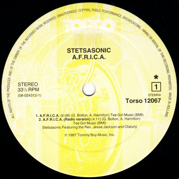 Cover zu Stetsasonic Featuring Rev. Jesse Jackson With Babatunde Olatunji And Drums Of Passion - A.F.R.I.C.A. | 1988 | Vinyl | Hip Hop | Netherlands