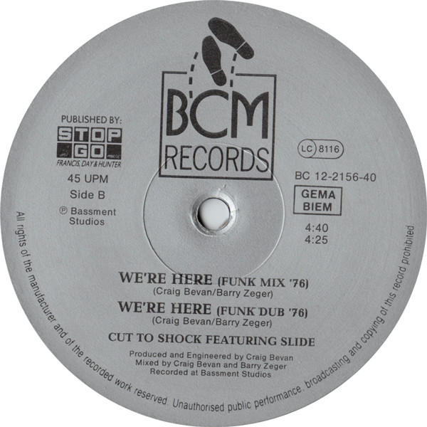 Cover zu Cut To Shock Featuring Slide (5) - We're Here | 1988 | Vinyl | Electronic | Germany Schallplatten Ankauf