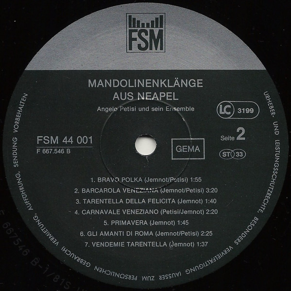 Cover zu Angelo Petisi - Mandolinenklänge Aus Neapel | 1981 | Vinyl | Folk, World, & Country | Germany Schallplatten Ankauf