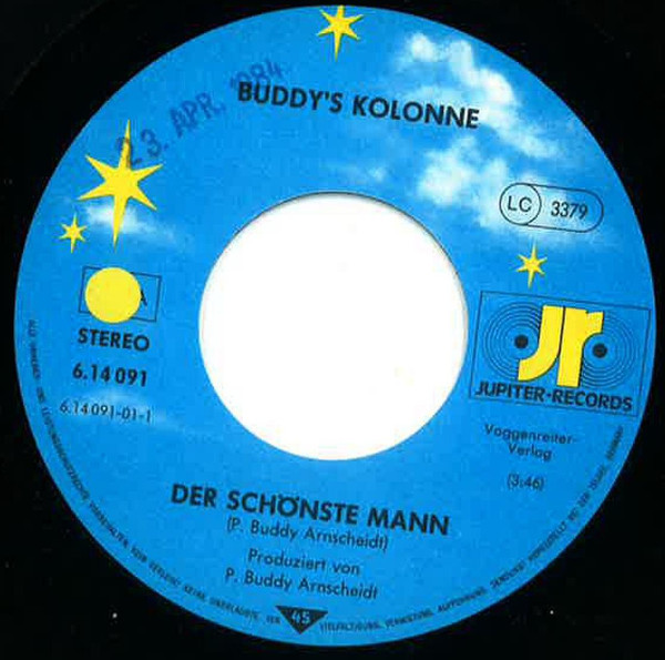 Cover zu Buddy's Kolonne - Der Schönste Mann / Der Jäger Ist Da | 1984 | Vinyl | Electronic, Rock, Pop | Germany Schallplatten Ankauf