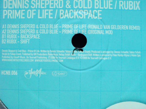 Cover zu Dennis Sheperd & Cold Blue / Rubix (3) - Prime Of Life / Backspace | 2008 | Vinyl | Electronic | Netherlands