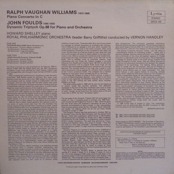 Cover zu Ralph Vaughan Williams / John Foulds, Howard Shelley, Royal Philharmonic Orchestra, Vernon Handley - Piano Concerto / Dynamic Triptych | 1984 | Vinyl | Classical | UK