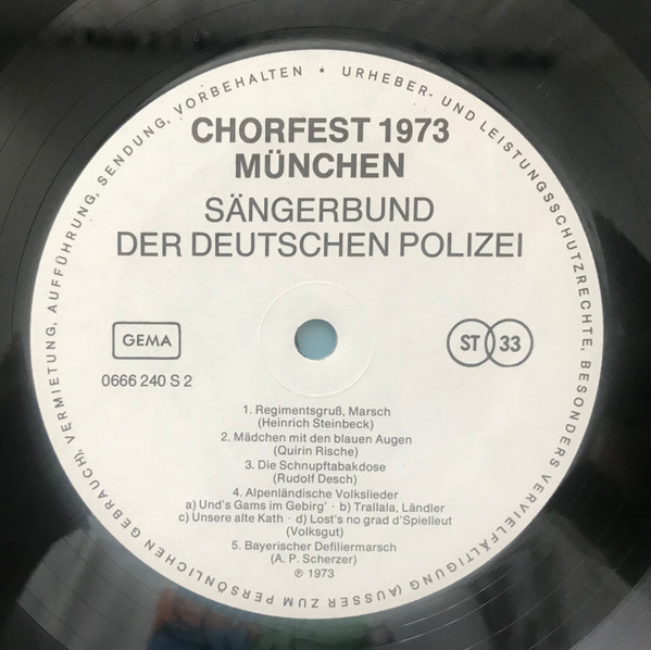 Cover zu Various - Chorfest 1973 München (Sängerbund Der Deutschen Polizei) | 1973 | Vinyl, LP | Pop, Brass & Military, Folk, World, & Country | Germany