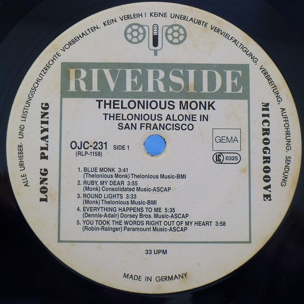 Cover zu Thelonious Monk - Thelonious Alone In San Francisco | 1986 | Vinyl | Jazz | Germany Schallplatten Ankauf