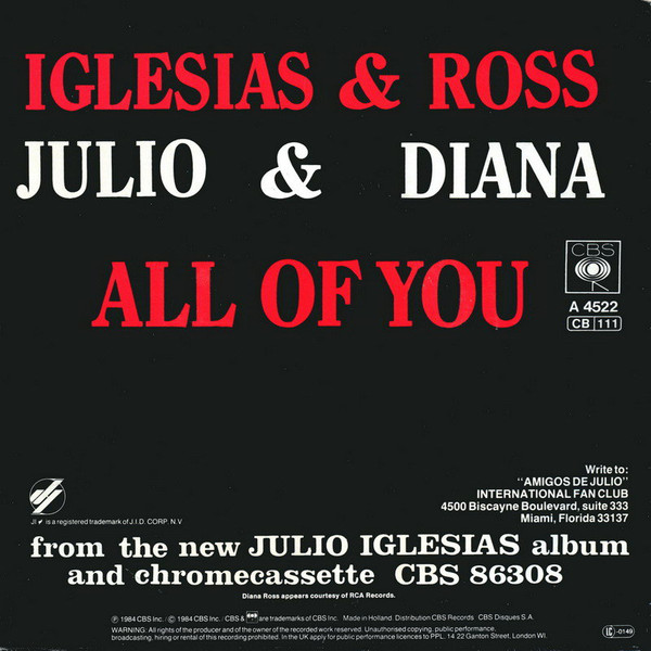 Cover zu Diana Ross & Julio Iglesias - All Of You | 1984 | Vinyl | Rock, Pop | Europe Schallplatten Ankauf