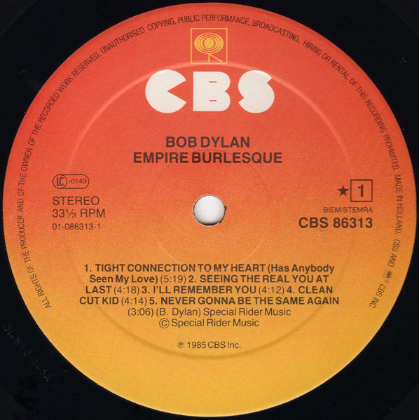 Cover zu Bob Dylan - Empire Burlesque | 1985 | LP, Album | Rock, Pop, Folk, World, & Country | Europe
