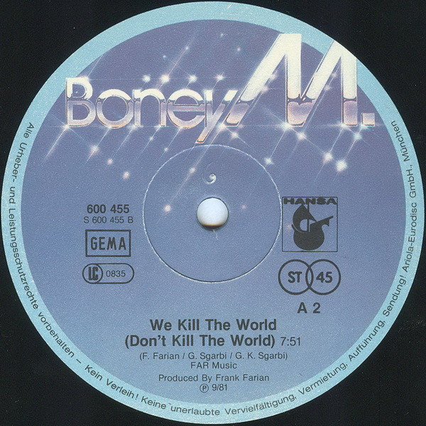 Cover zu Boney M. - Boonoonoonoos / We Kill The World (Don't Kill The World) | 1981 | Vinyl | Electronic, Pop | Germany
