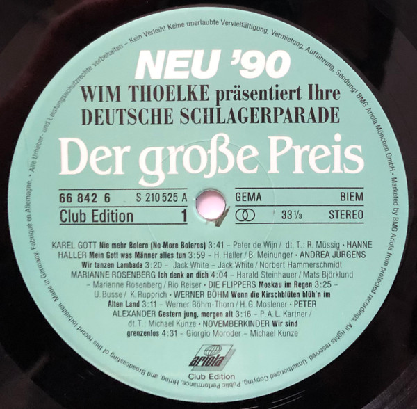 Cover zu Various - Der Grosse Preis - Wim Thoelke Präsentiert Ihre Deutsche Schlagerparade | 1990 | Vinyl | Pop | Germany