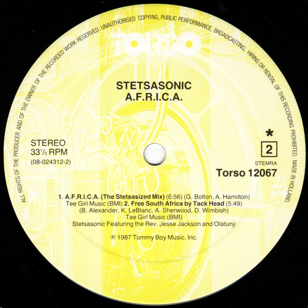 Cover zu Stetsasonic Featuring Rev. Jesse Jackson With Babatunde Olatunji And Drums Of Passion - A.F.R.I.C.A. | 1988 | Vinyl | Hip Hop | Netherlands