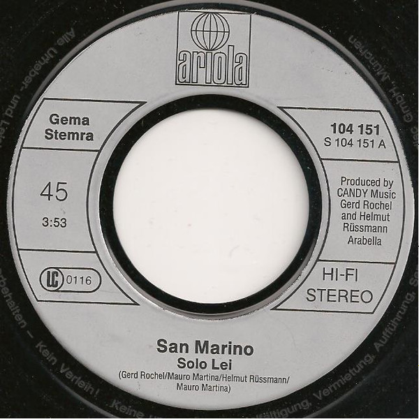 Cover zu San Marino - Solo Lei | 1982 | Vinyl | Pop | Germany