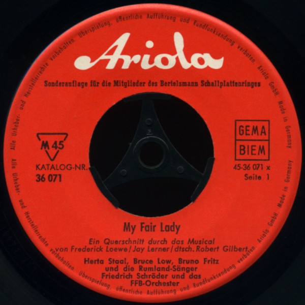 Cover zu Lerner & Loewe, Robert Gilbert - My Fair Lady (Ein Querschnitt Durch Das Musical) | 1962 | Vinyl, 45 RPM, 7