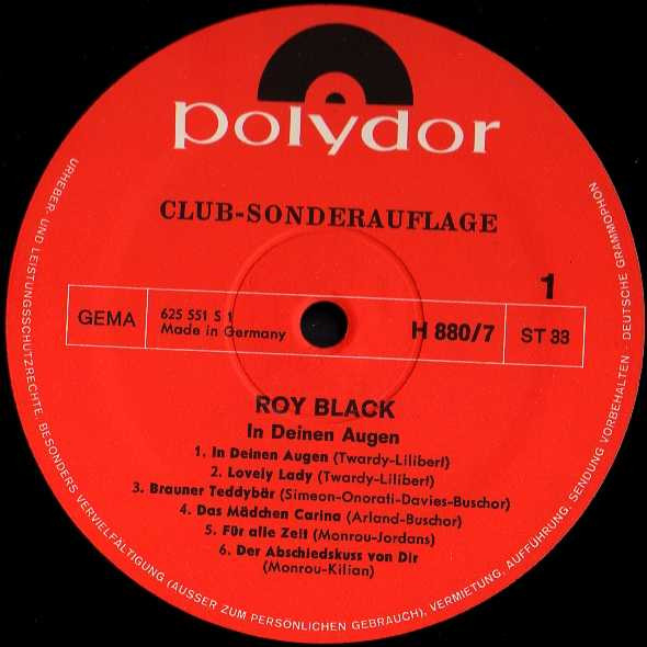 Cover zu Roy Black - In Deinen Augen | 1968 | Vinyl | Pop | Germany