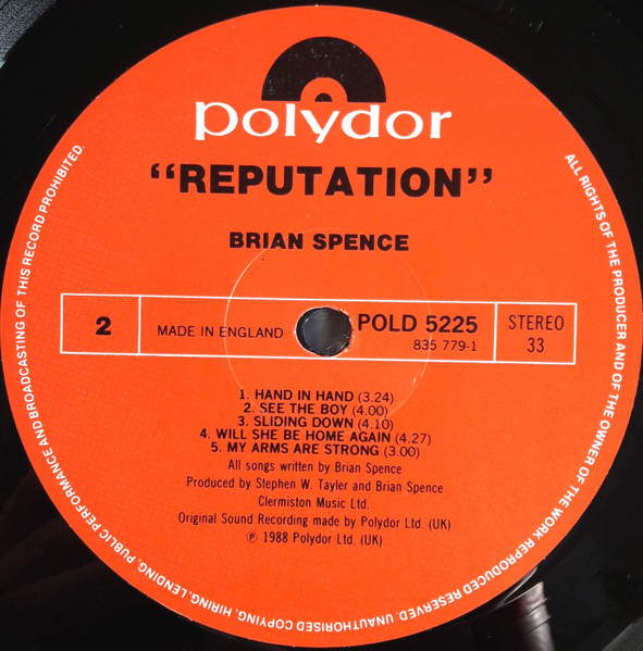 Cover zu Brian Spence - Reputation | 1988 | Vinyl | Pop, Rock | UK & Europe