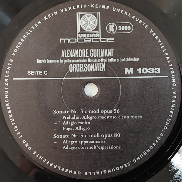 Cover zu Alexandre Guilmant, Bedrich Janáček - Organ Pieces | 1979 | Vinyl | Classical | Germany Schallplatten Ankauf