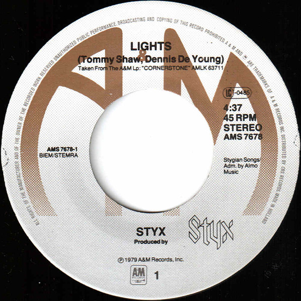 Cover zu Styx - Lights | 1980 | Vinyl, Stereo, 45 RPM, 7