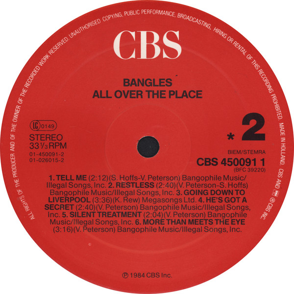 Cover zu Bangles - All Over The Place | 1986 | Vinyl, LP, Album, Reissue | Rock | Europe