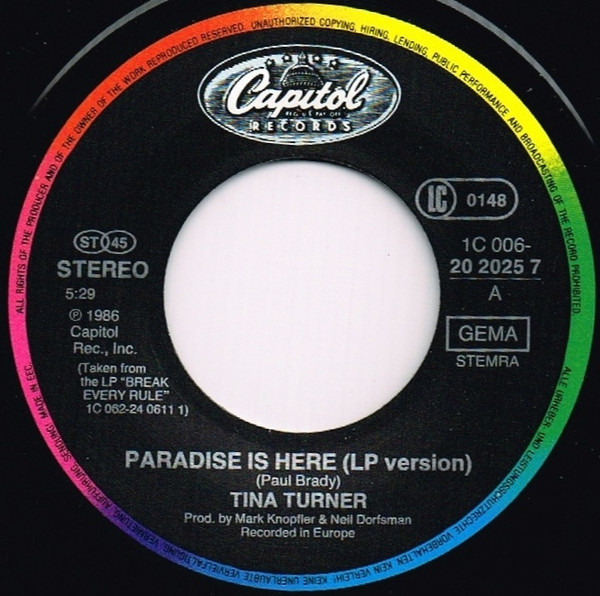 Cover zu Tina Turner - Paradise Is Here | 1987 | Vinyl | Rock, Pop | Europe